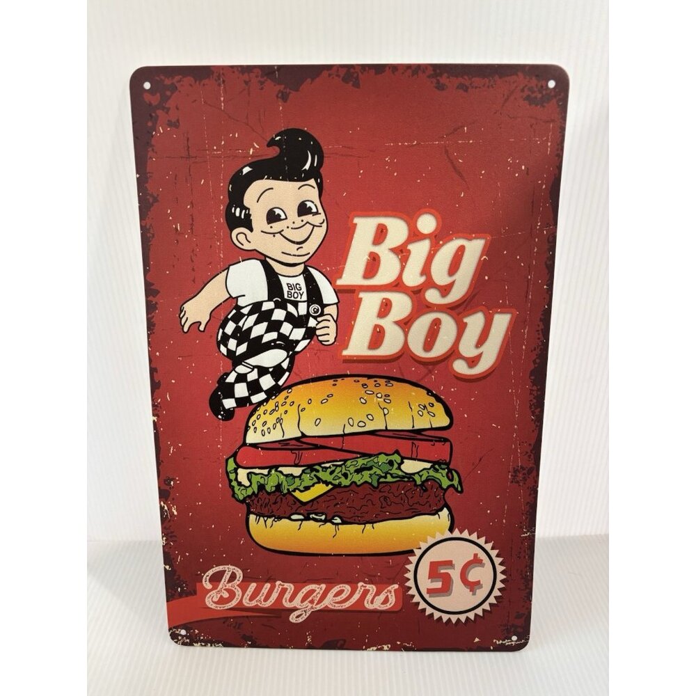 Big Boy Burgers 5¢ Tin Sign Retro Restaurant Wall Decor Big Boy Holding Burger
